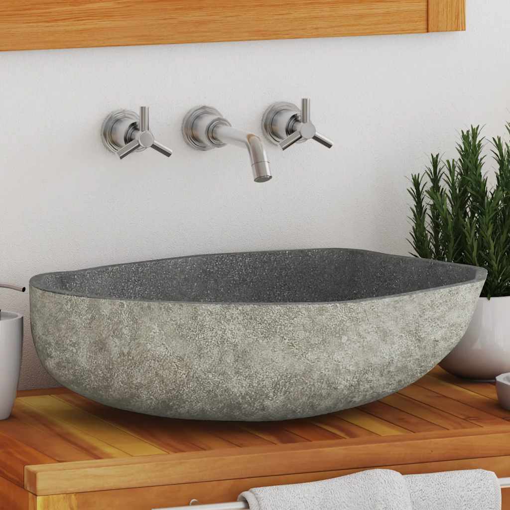 vidaXL Oval Wash Basin (29-38)x(24-31) cm River Stone