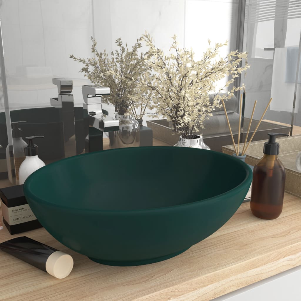 vidaXL Oval Basin 40x33 cm Ceramic Matt White