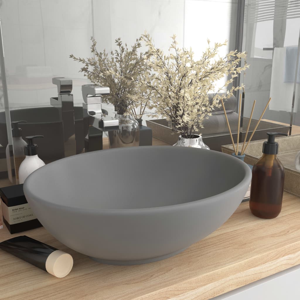 vidaXL Oval Basin 40x33 cm Ceramic Matt White