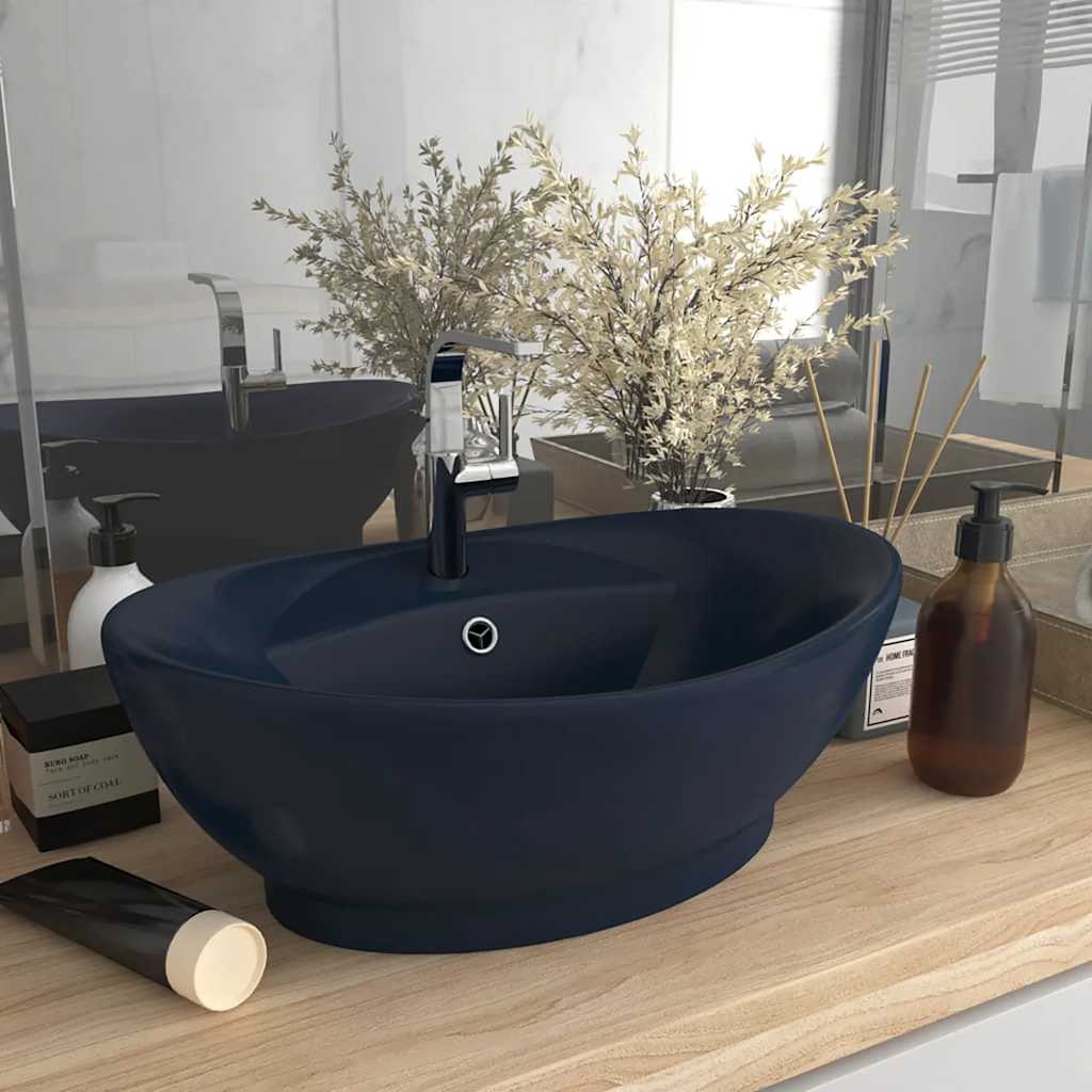 vidaXL Oval Bathroom Sink with Overflow 58.5x39 cm Ceramic Matt White
