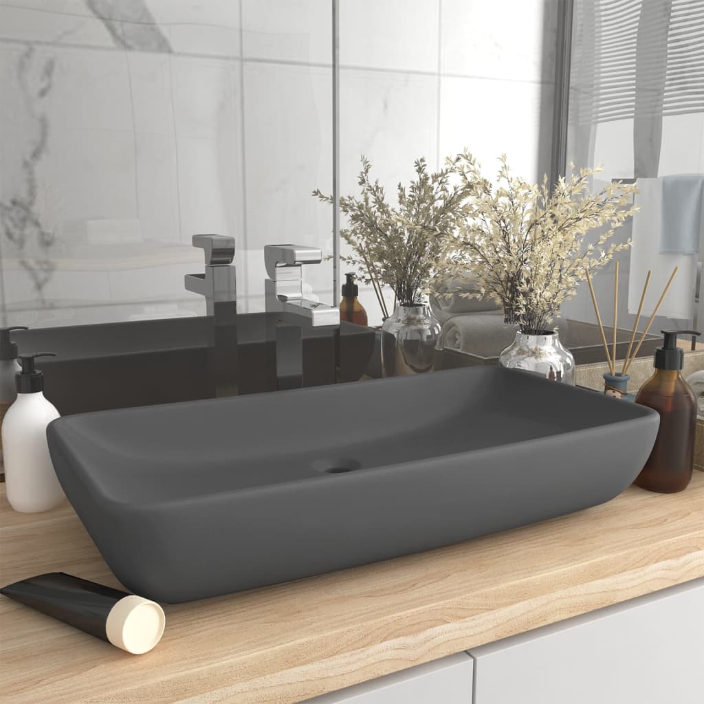 vidaXL Rectangular Wash Basin 71x38 cm Ceramic Matt White
