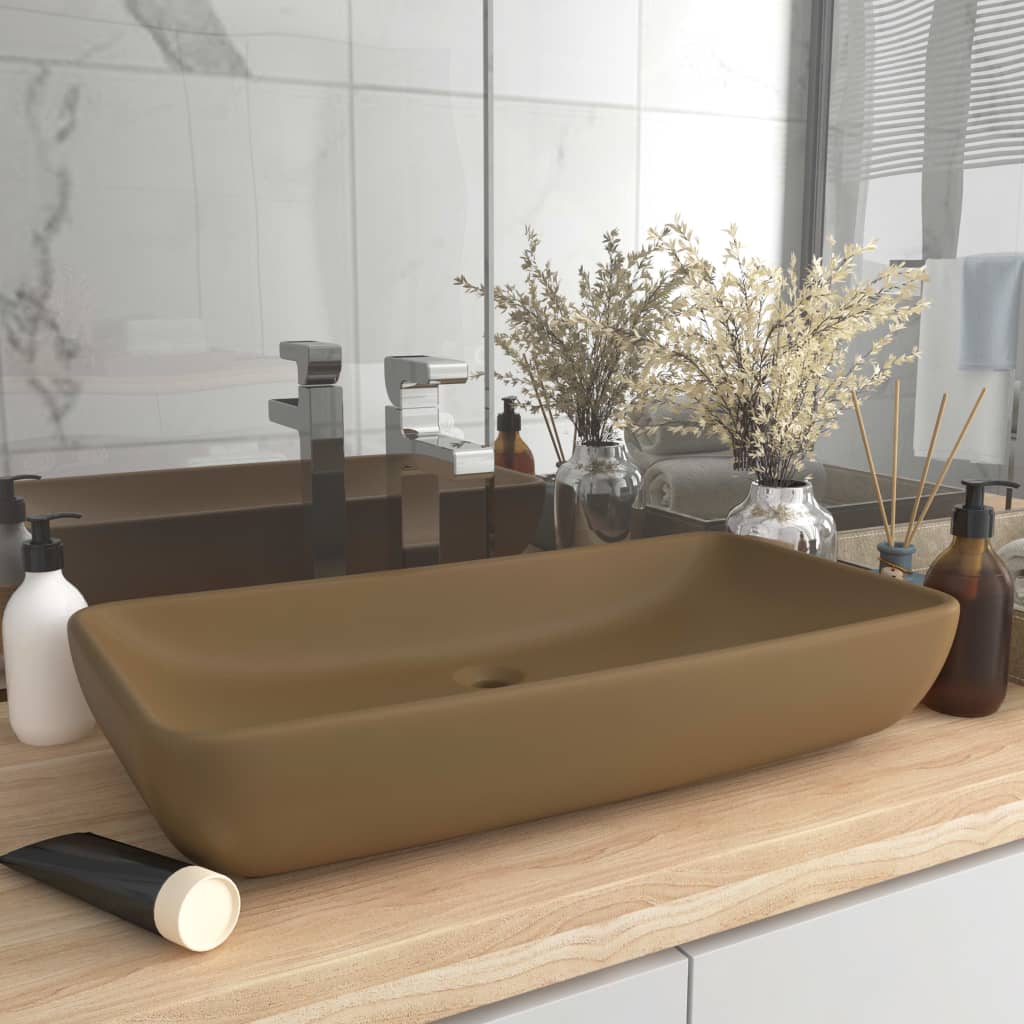 vidaXL Rectangular Wash Basin 71x38 cm Ceramic Matt White