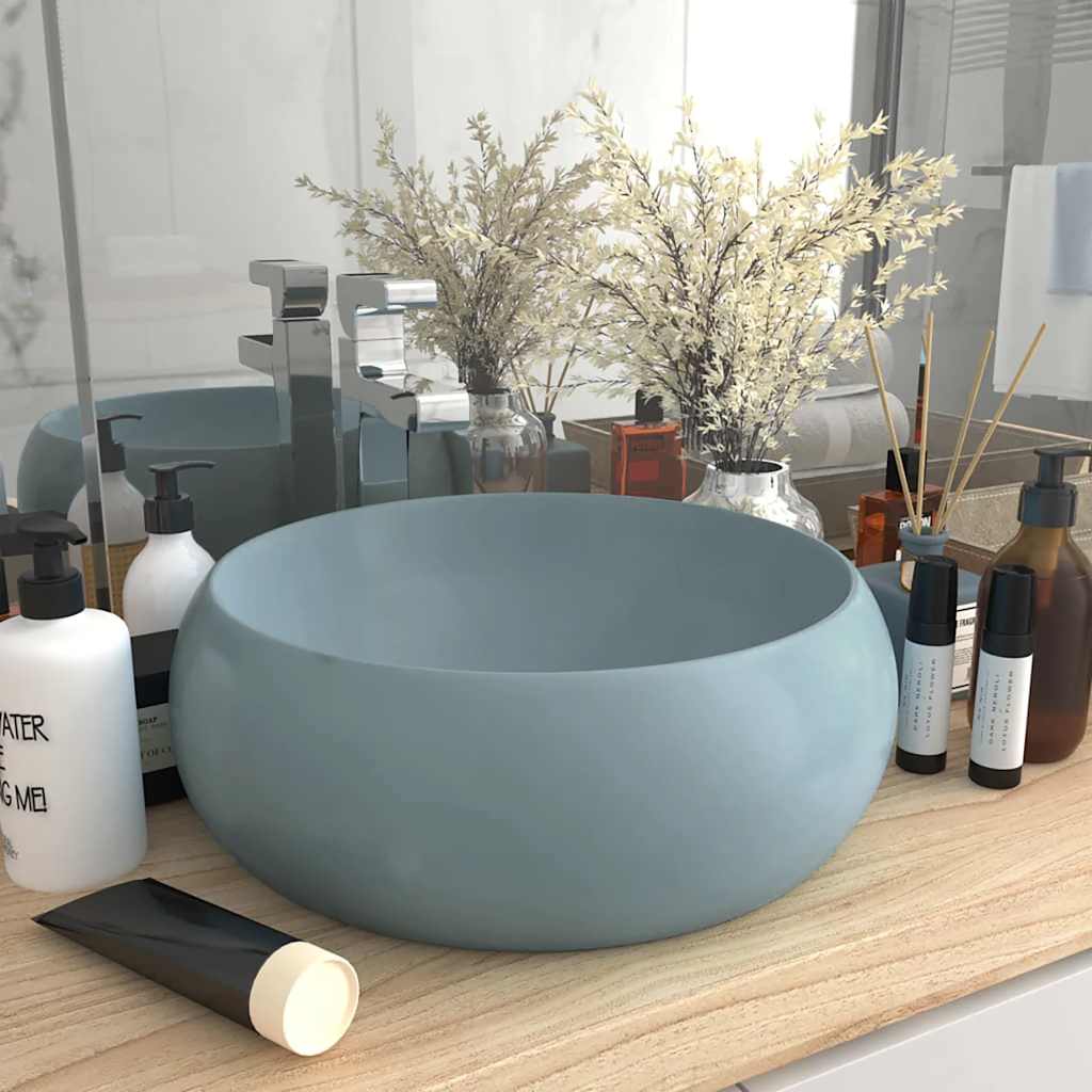 vidaXL Bathroom sink round 40x15 cm ceramic matt white
