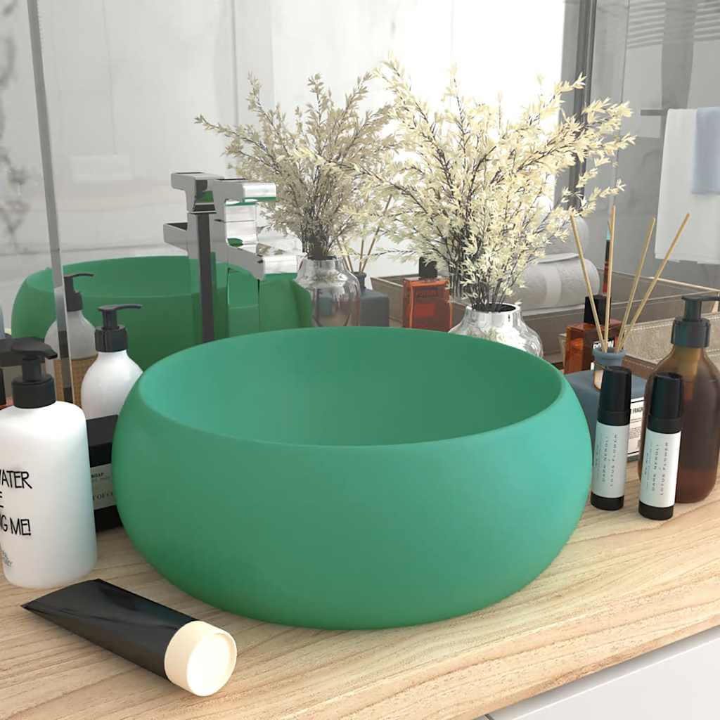 vidaXL Bathroom sink round 40x15 cm ceramic matt white