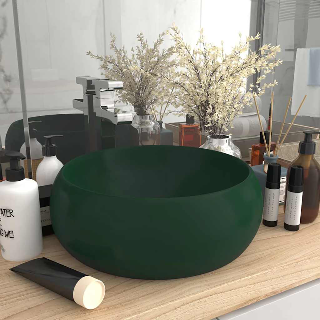 vidaXL Bathroom sink round 40x15 cm ceramic matt white