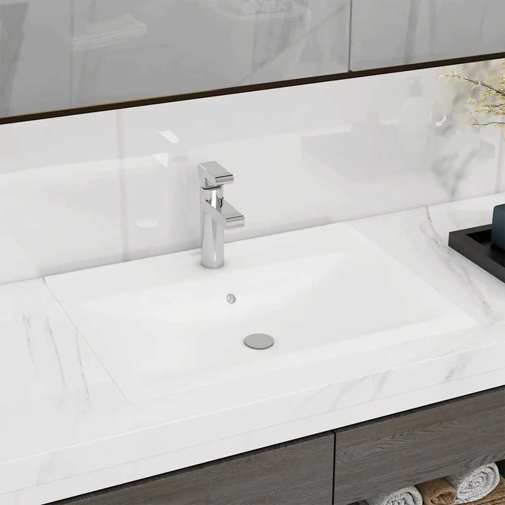 vidaXL Wash Basin with Faucet Hole 60x46 cm Ceramic Matt White
