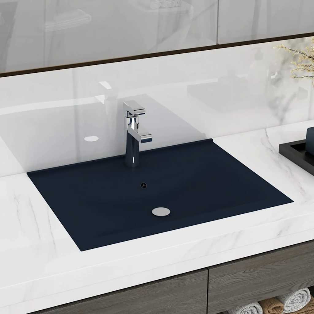 vidaXL Wash Basin with Faucet Hole 60x46 cm Ceramic Matt White
