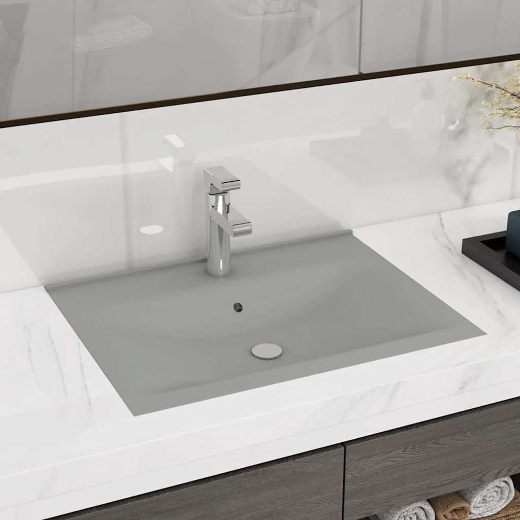 vidaXL Wash Basin with Faucet Hole 60x46 cm Ceramic Matt White