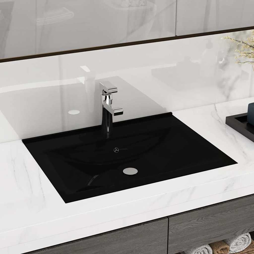 vidaXL Wash Basin with Faucet Hole 60x46 cm Ceramic Matt White