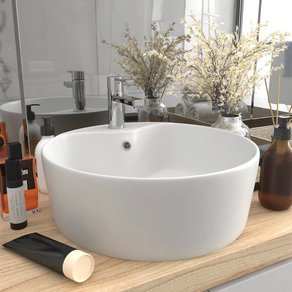 vidaXL Sink with overflow 36x13 cm ceramic matt white