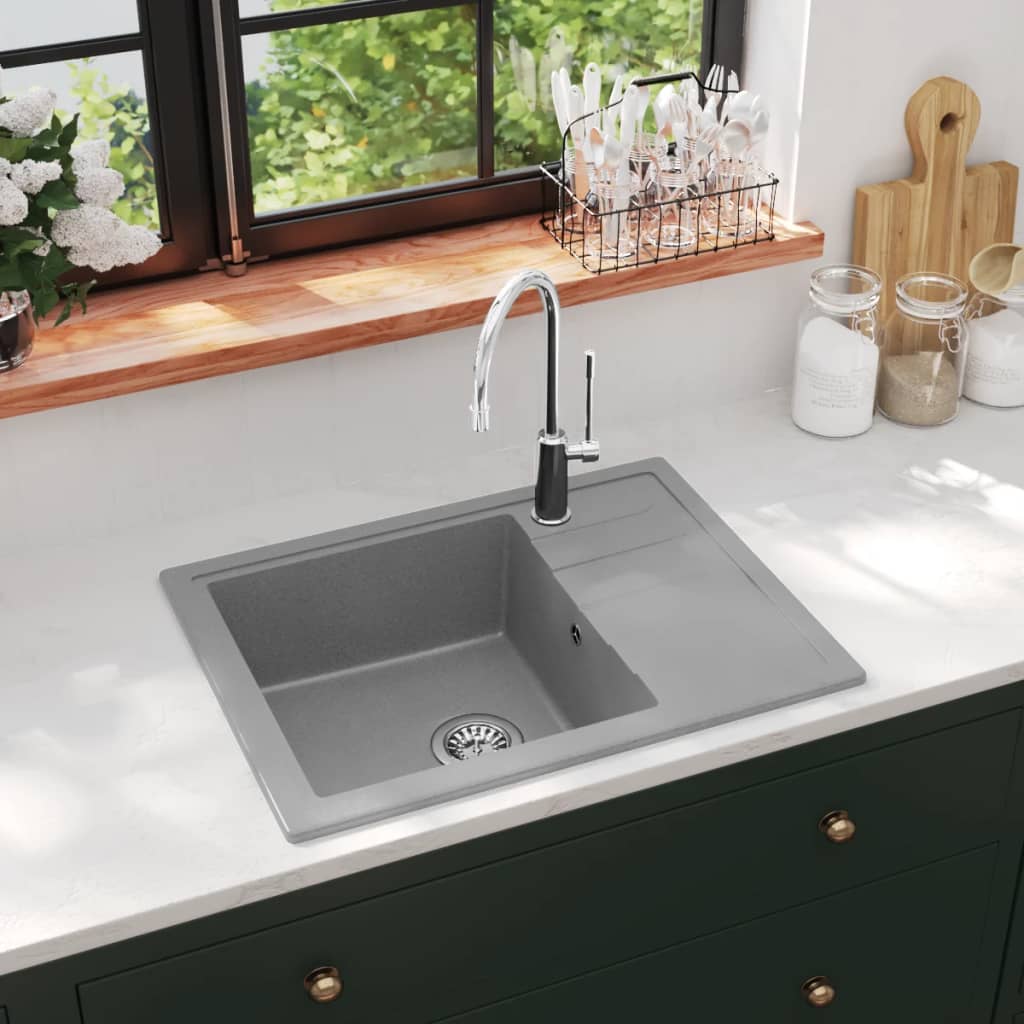 vidaXL Sink with Overflow Hole Oval Granite Black