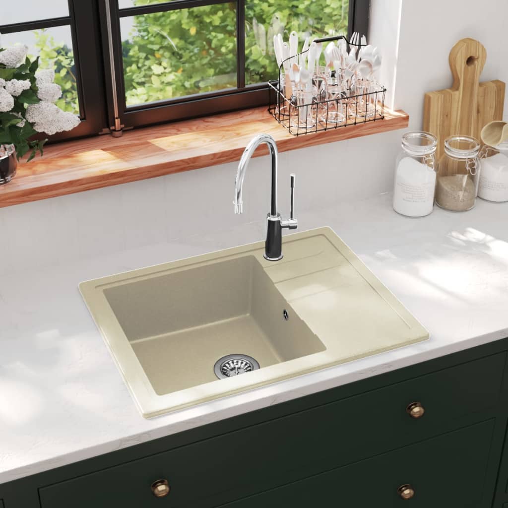vidaXL Sink with Overflow Hole Oval Granite Black