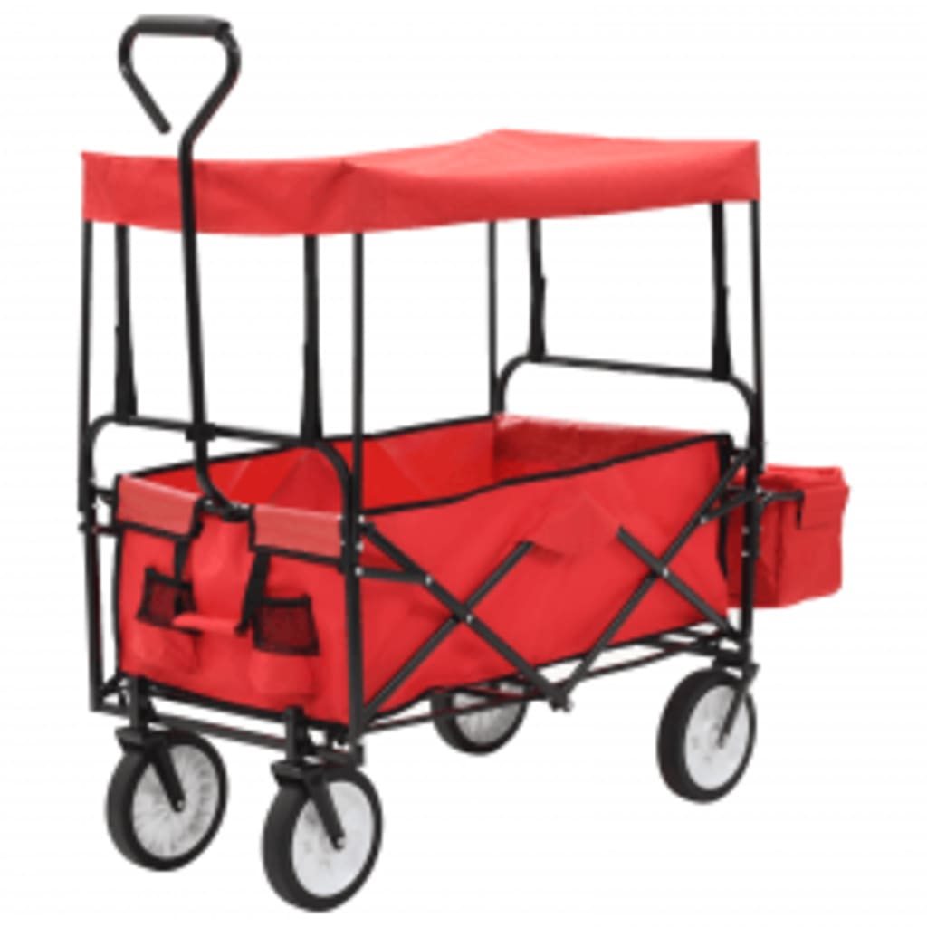 vidaXL Collapsible Hand Cart with Canopy Steel Red