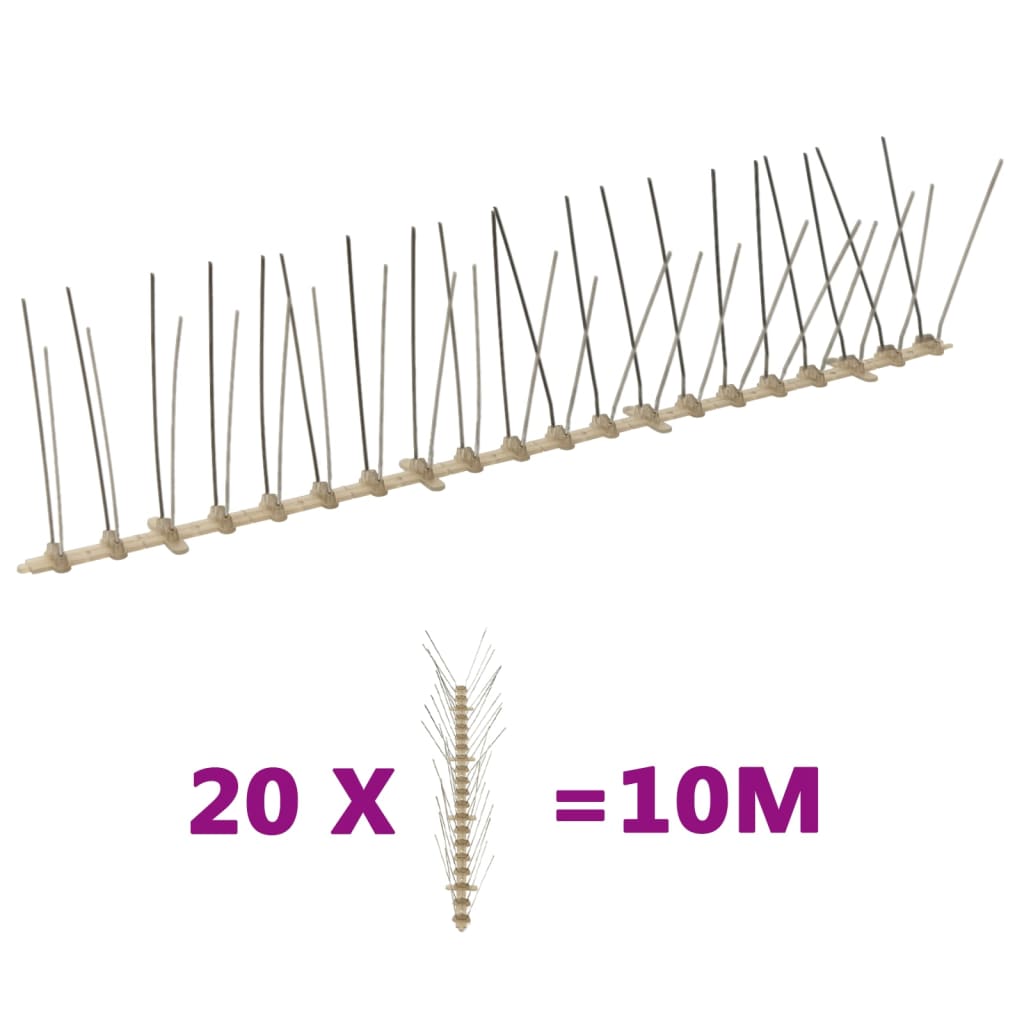 vidaXL Bird and Pigeon Spikes with 2 Rows 20 pcs 10 m Plastic