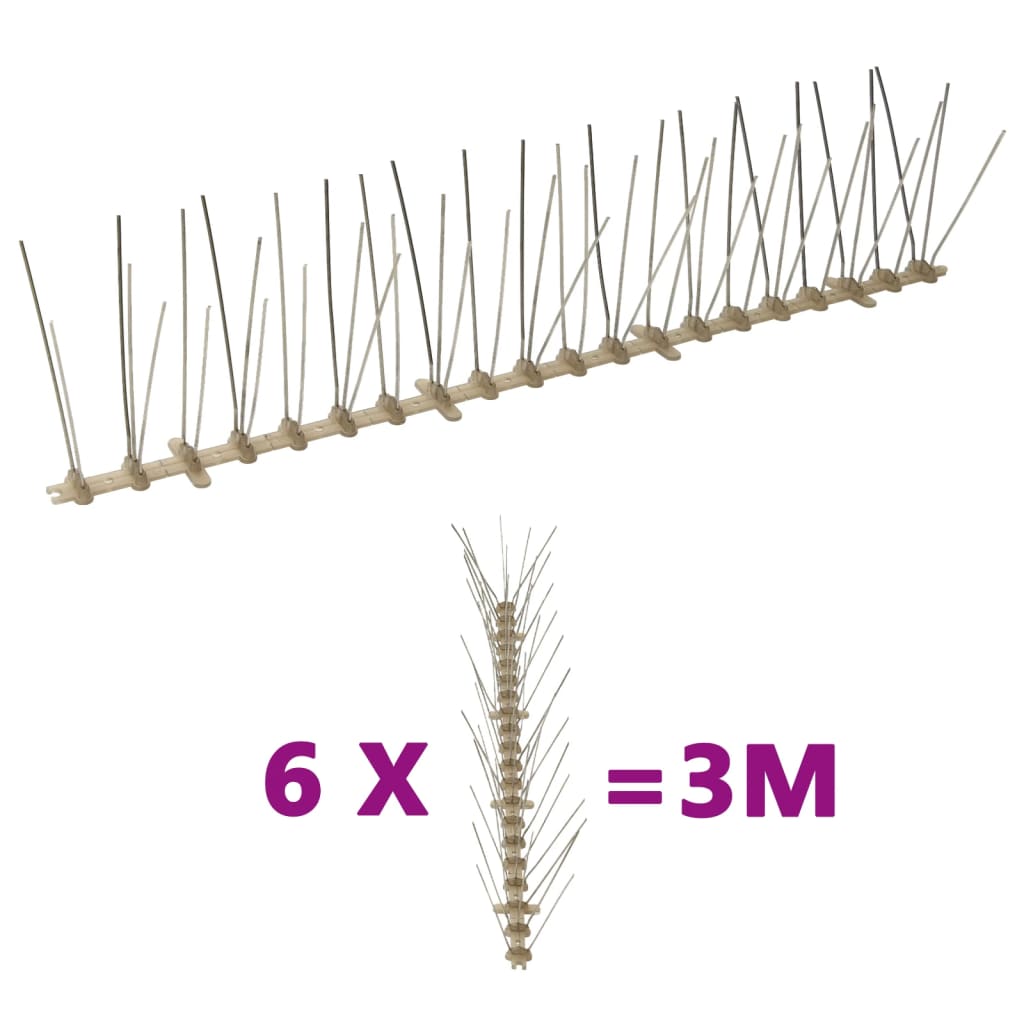 vidaXL Bird and Pigeon Spikes with 2 Rows 20 pcs 10 m Plastic