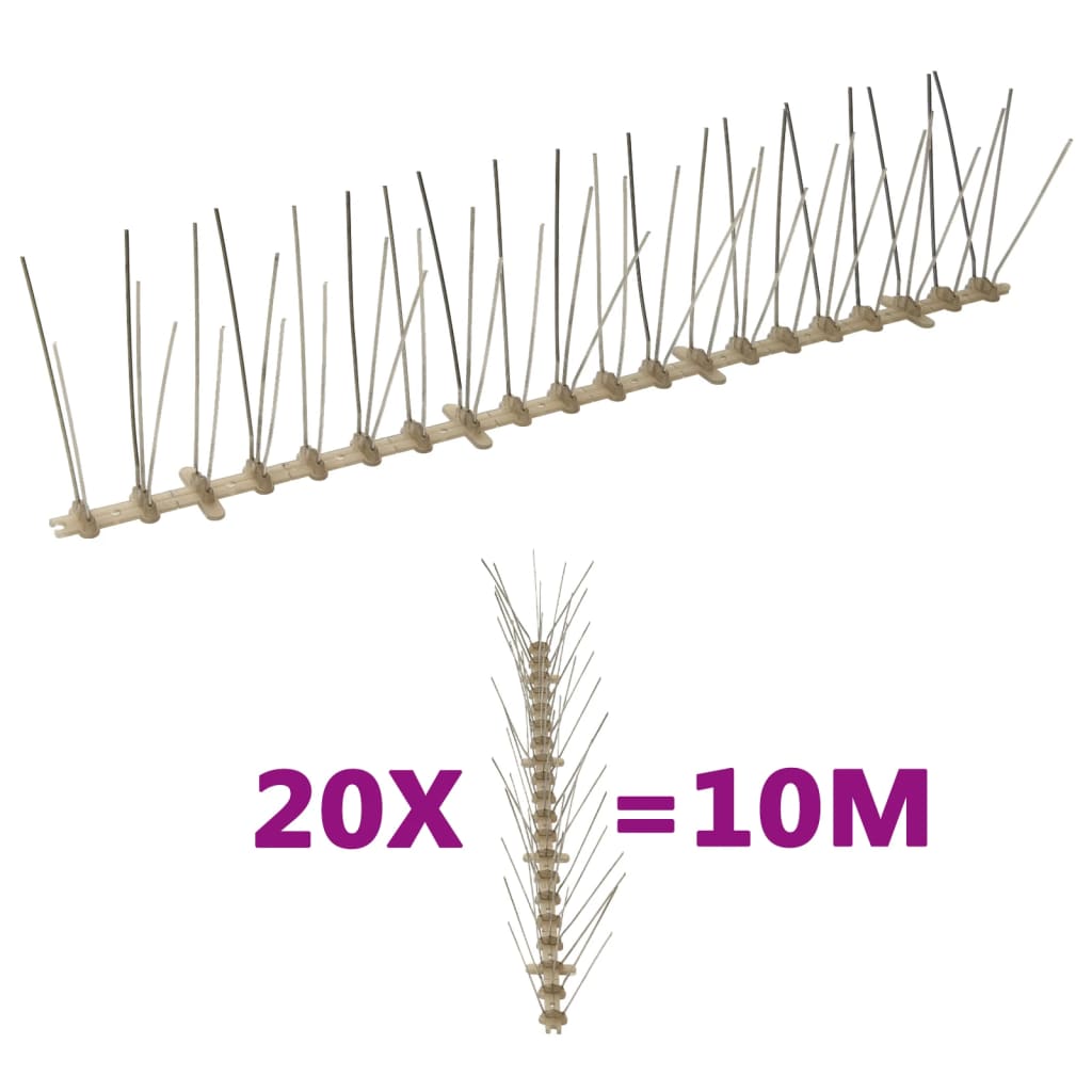 vidaXL Bird and Pigeon Spikes with 2 Rows 20 pcs 10 m Plastic