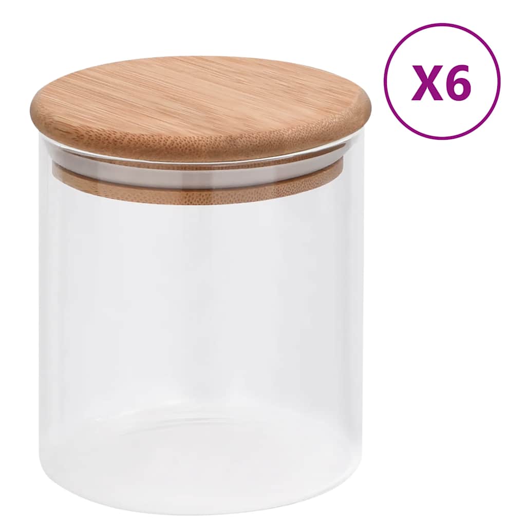 vidaXL Storage Jars with Bamboo Lid 6 pcs 600 ml Glass