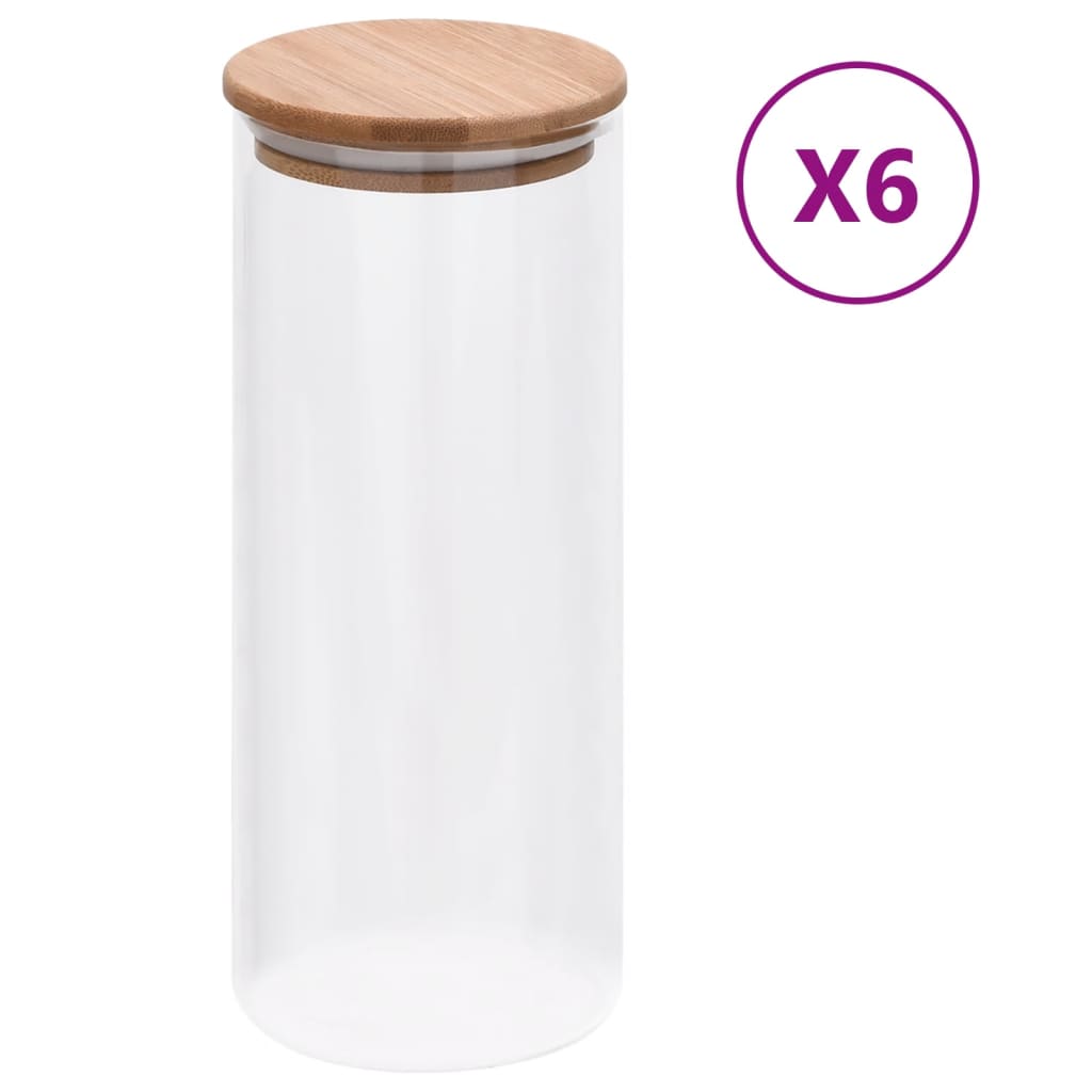 vidaXL Storage Jars with Bamboo Lid 6 pcs 600 ml Glass