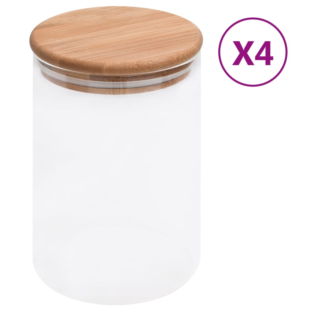 vidaXL Storage Jars with Bamboo Lids 4 pcs 800 ml Glass