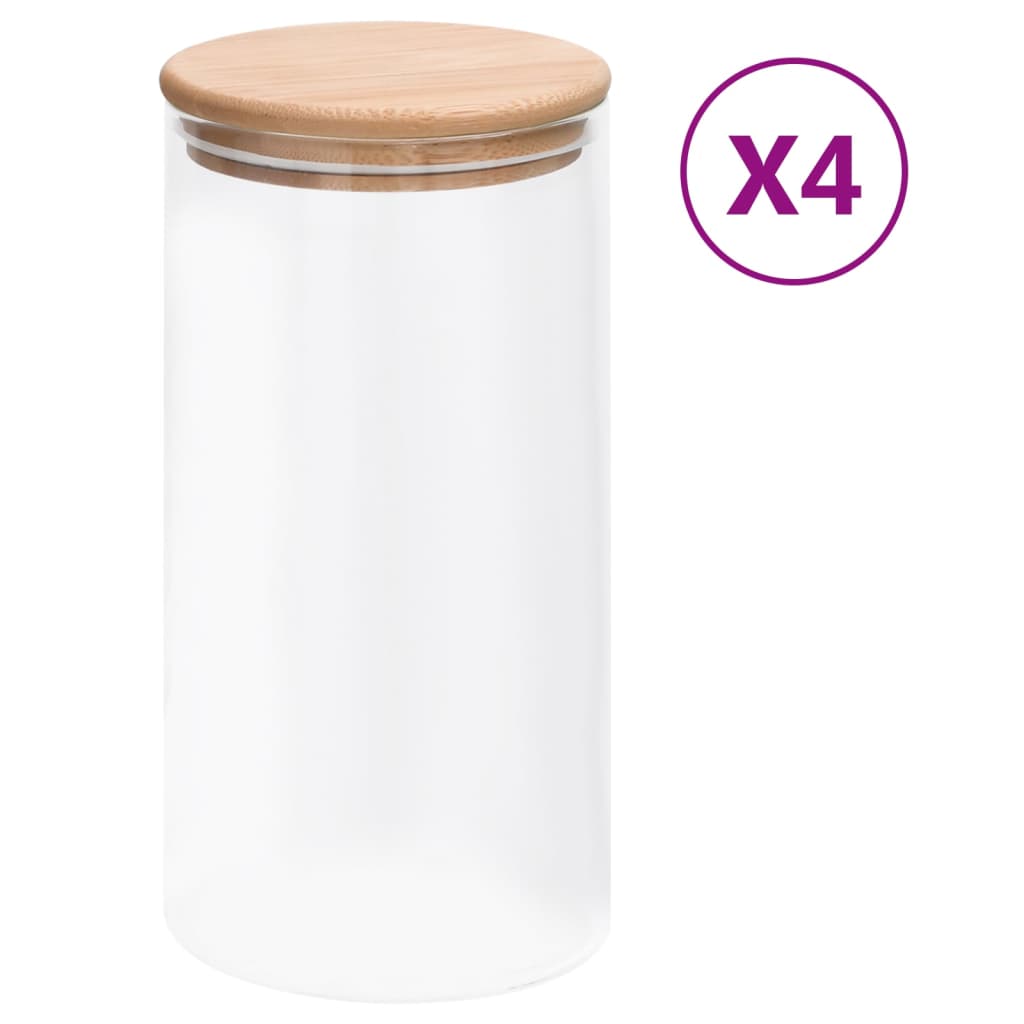 vidaXL Storage Jars with Bamboo Lids 4 pcs 800 ml Glass