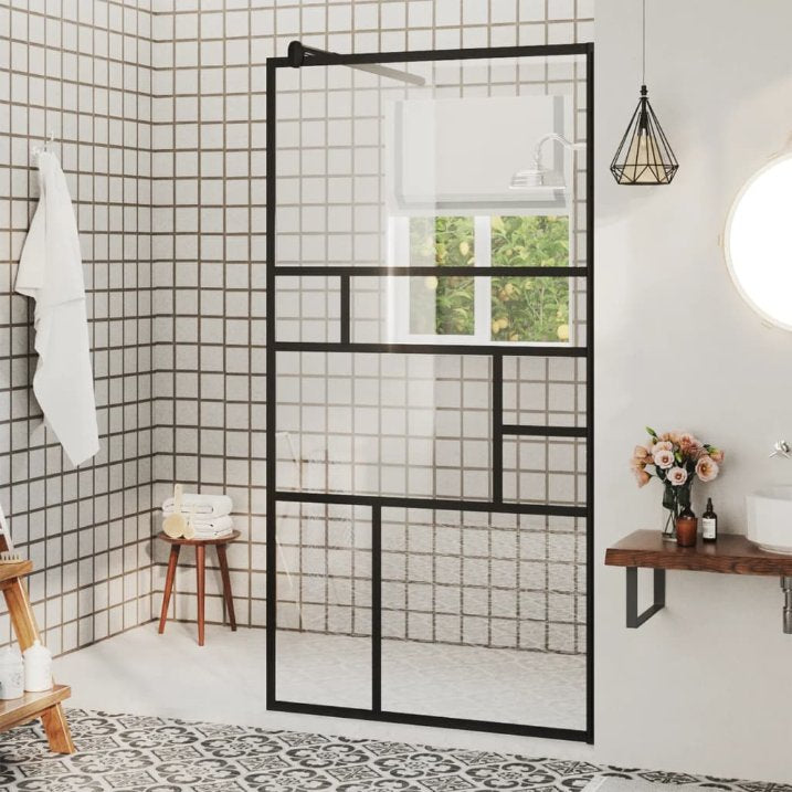 vidaXL Walk-in Shower Screen 80x195 cm ESG Safety Glass Transparent and Black