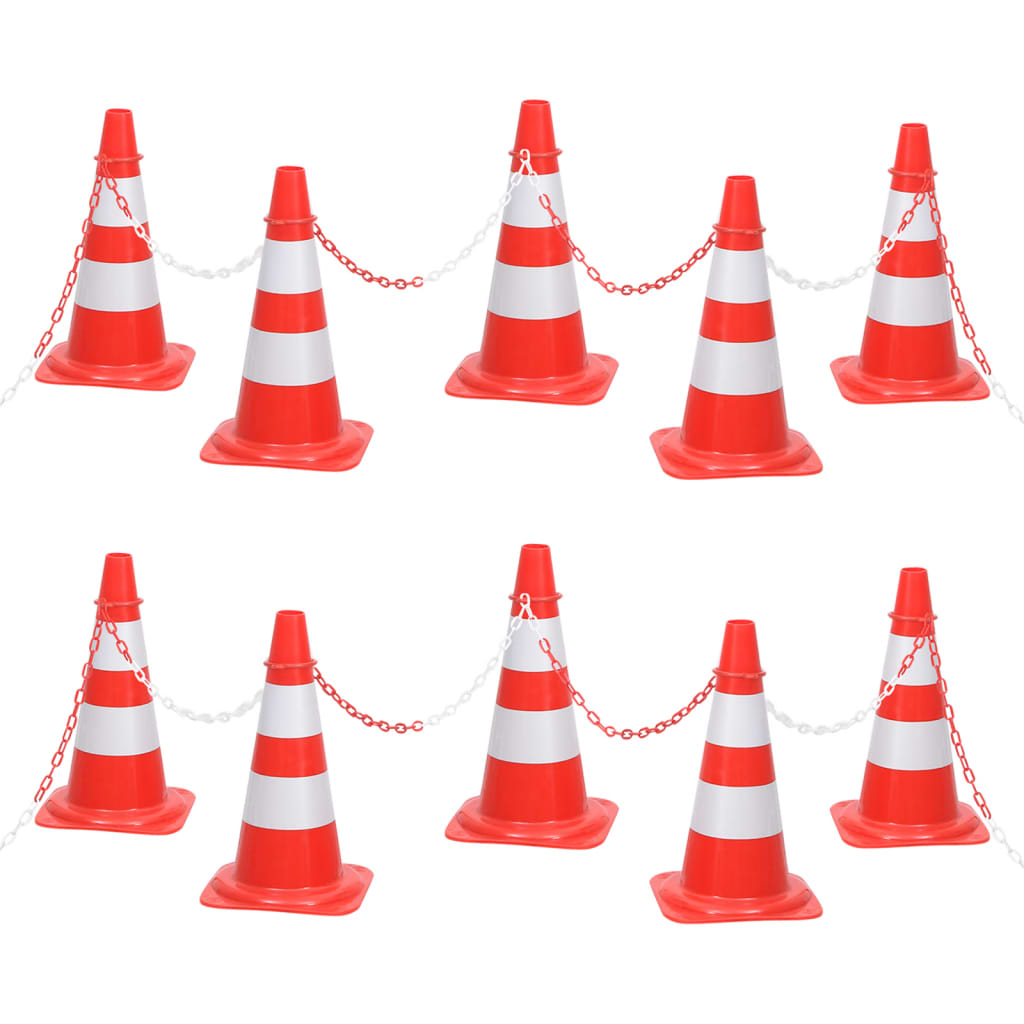 vidaXL Traffic Cone Reflective 50 cm Red and White 10 pcs