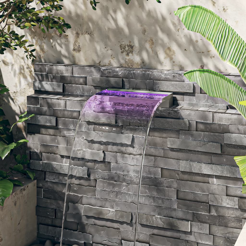 vidaXL Waterfall Spillway with RGB LEDs 30 cm Stainless Steel