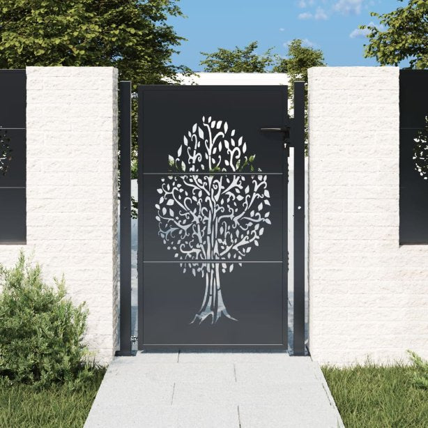 vidaXL Gate 100x75 cm with Tree Design Steel Anthracite