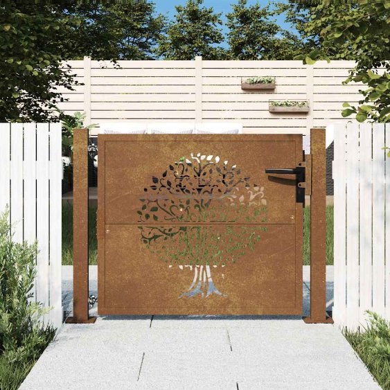 vidaXL Gate 100x75 cm Tree Design Corten Steel