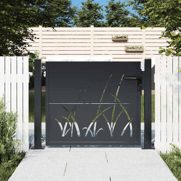 vidaXL Gate with Grass Design 100x75 cm Steel Anthracite