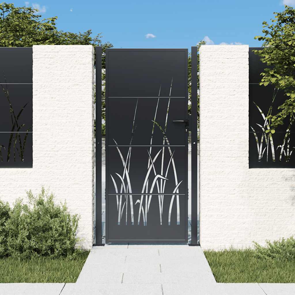 vidaXL Gate with Grass Design 100x75 cm Steel Anthracite