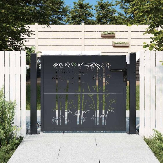 vidaXL Poort met bamboe-ontwerp 100x75 cm staal antracietkleurig