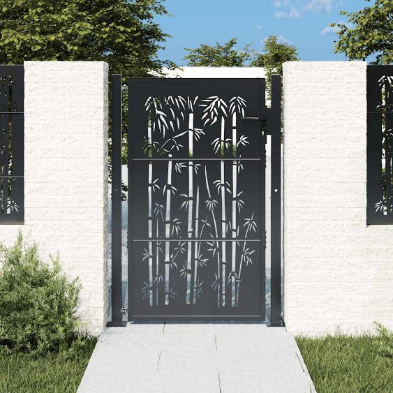 vidaXL Poort met bamboe-ontwerp 100x75 cm staal antracietkleurig