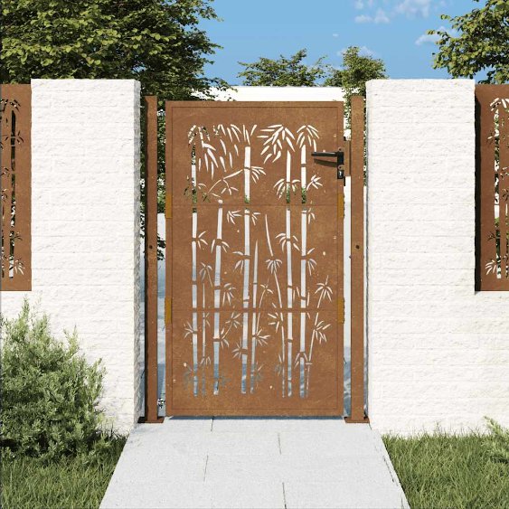 vidaXL Bamboo Design Gate 100x75 cm Corten Steel