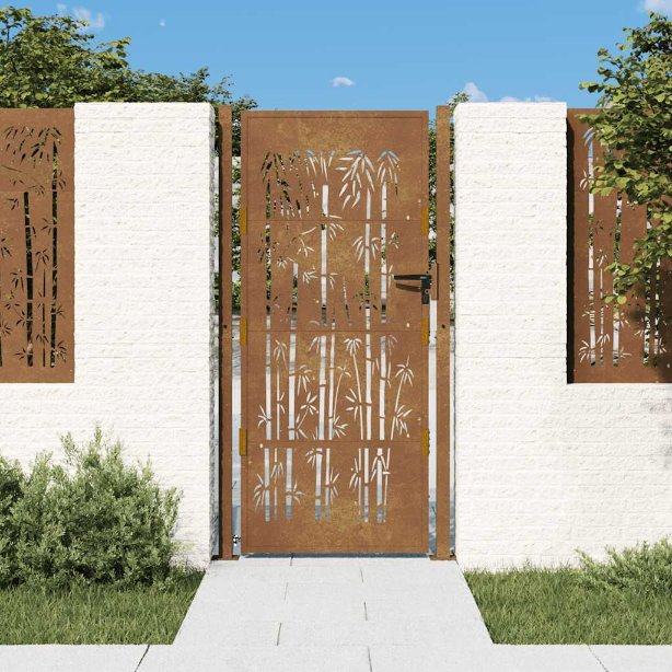 vidaXL Bamboo Design Gate 100x75 cm Corten Steel