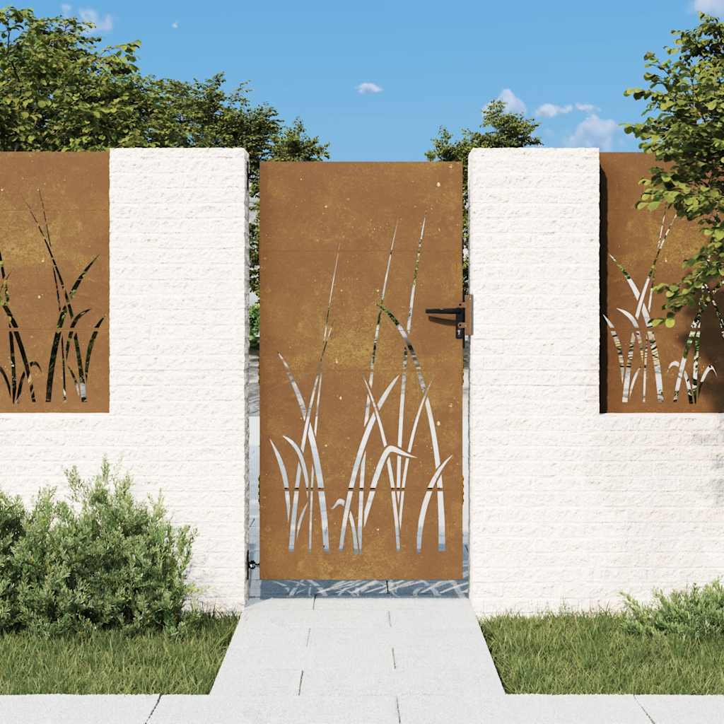 vidaXL Gate 85x75 cm Grass Design Corten Steel