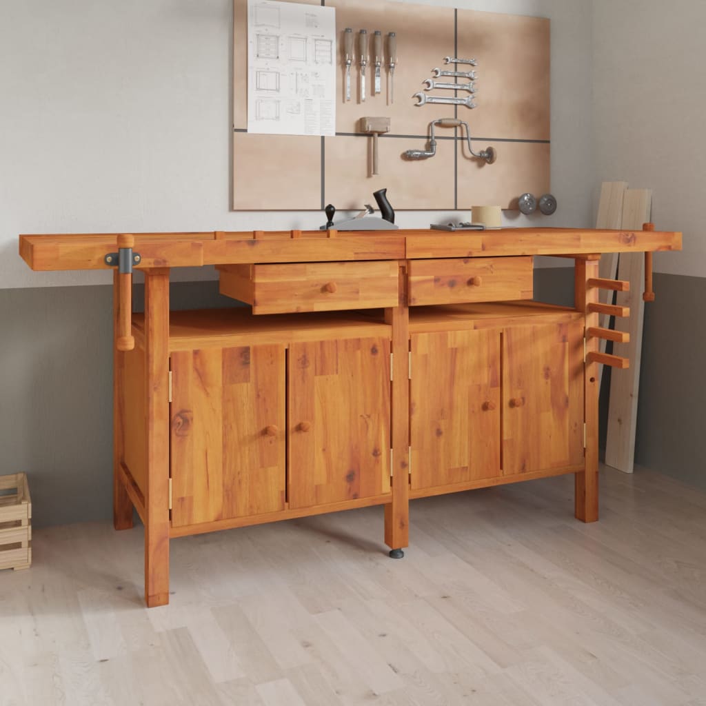 vidaXL Workbench with Drawers and Vices 192x62x83 cm Acacia Wood