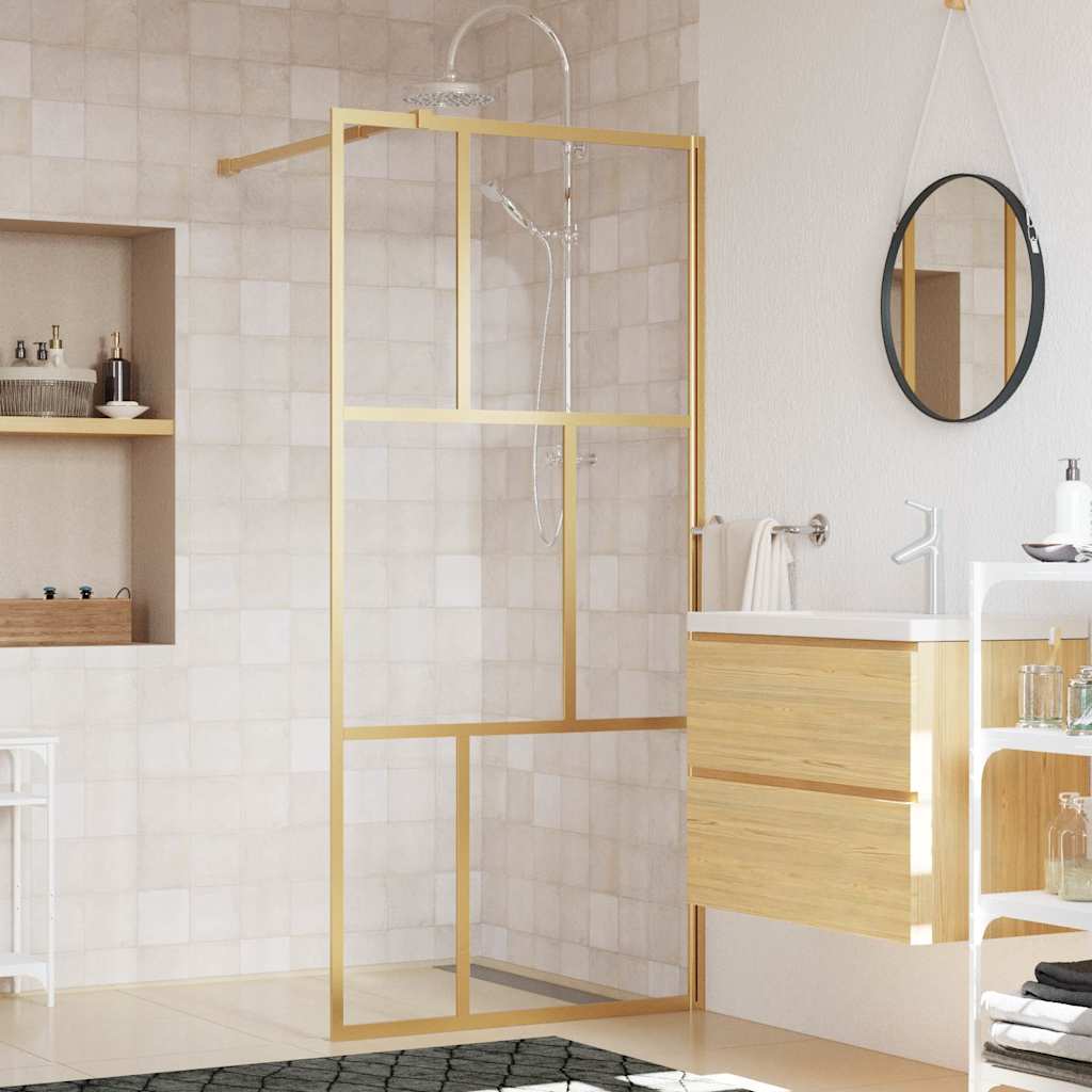vidaXL Walk-in Shower Screen Transparent 80x195 cm ESG Glass Gold-Colored