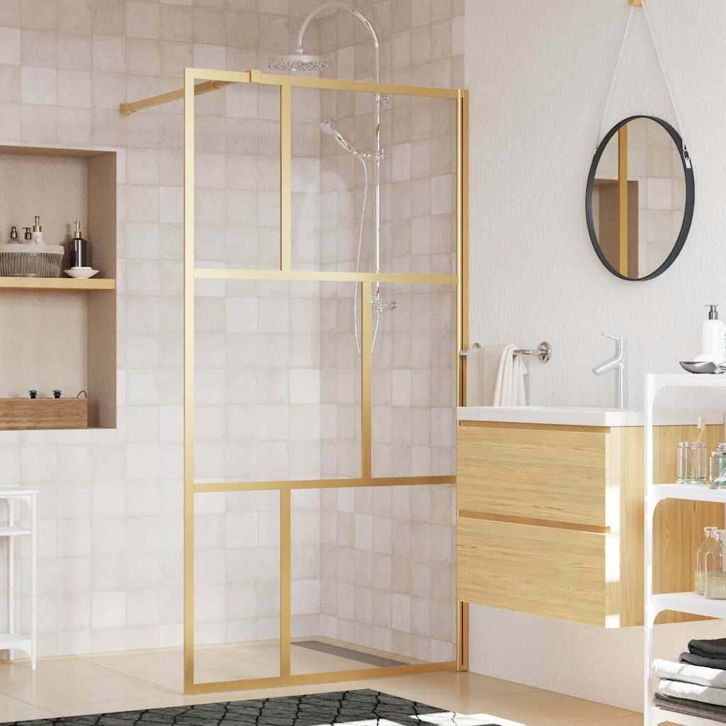 vidaXL Walk-in Shower Screen Transparent 80x195 cm ESG Glass Gold-Colored