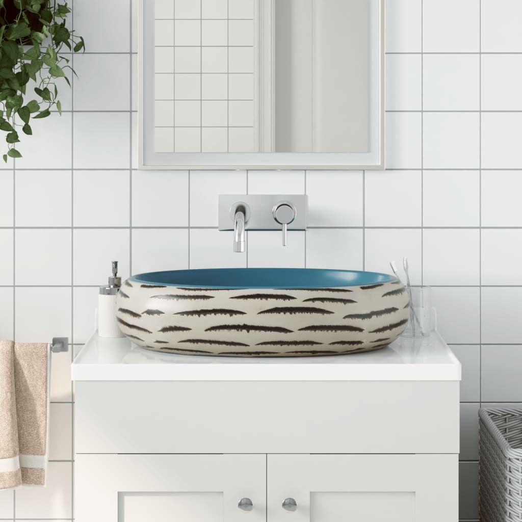 vidaXL Opzetwasbak ovaal 47x33x13 cm keramiek grijs en blauw