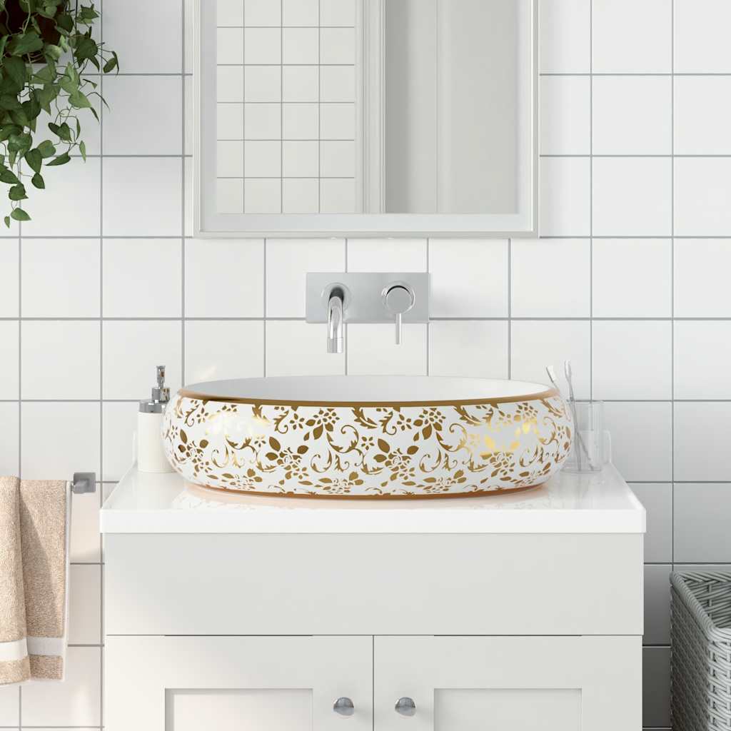 vidaXL Opzetwasbak ovaal 47x33x13 cm keramiek grijs en blauw