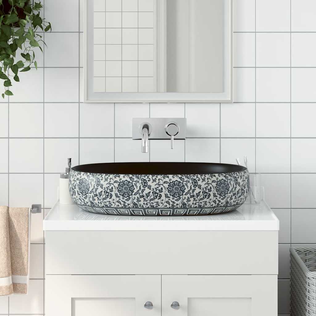 vidaXL Opzetwasbak ovaal 47x33x13 cm keramiek grijs en blauw