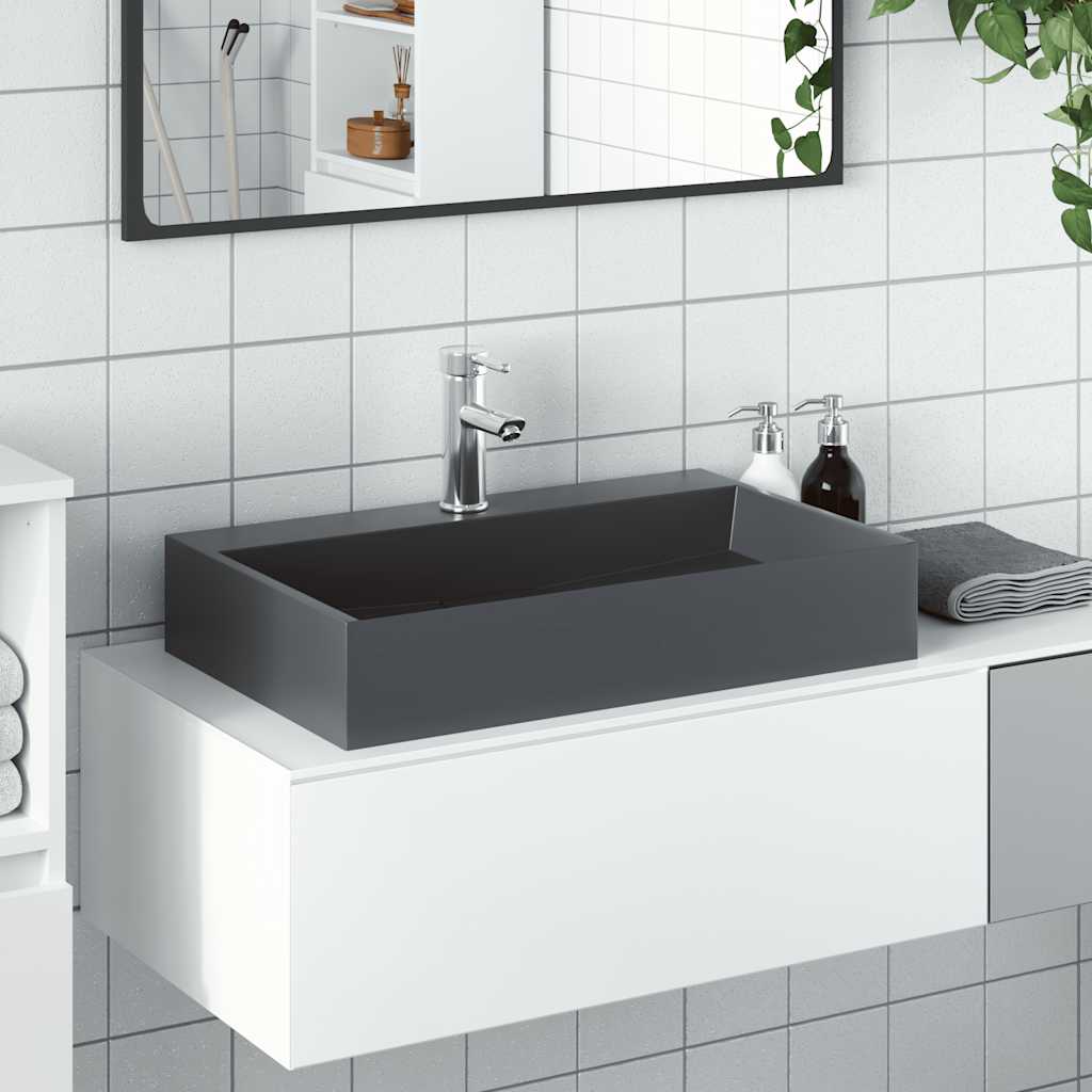 vidaXL Wastafel 50x38x11 cm gegoten mineraal/marmer matzwart