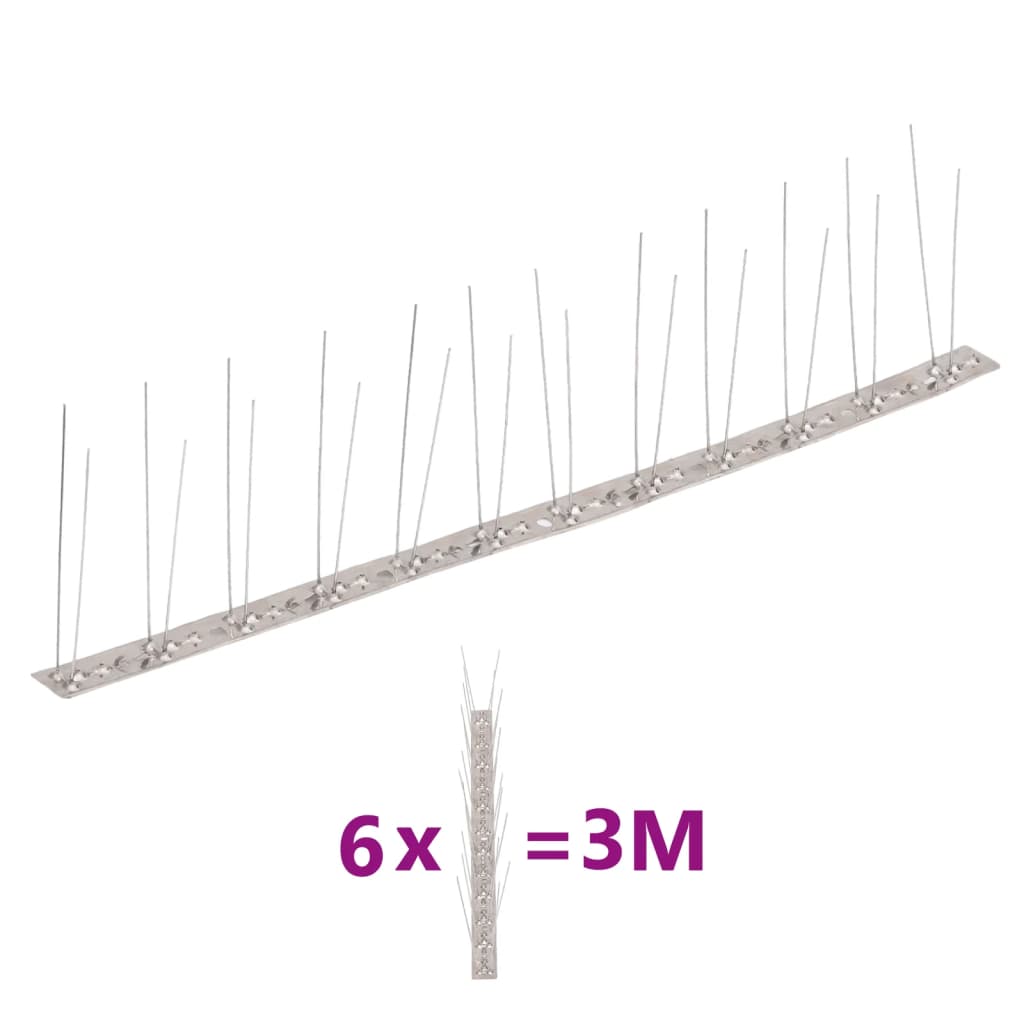 vidaXL Bird and Pigeon Spikes with 2 Rows 20 pcs 10 m Stainless Steel