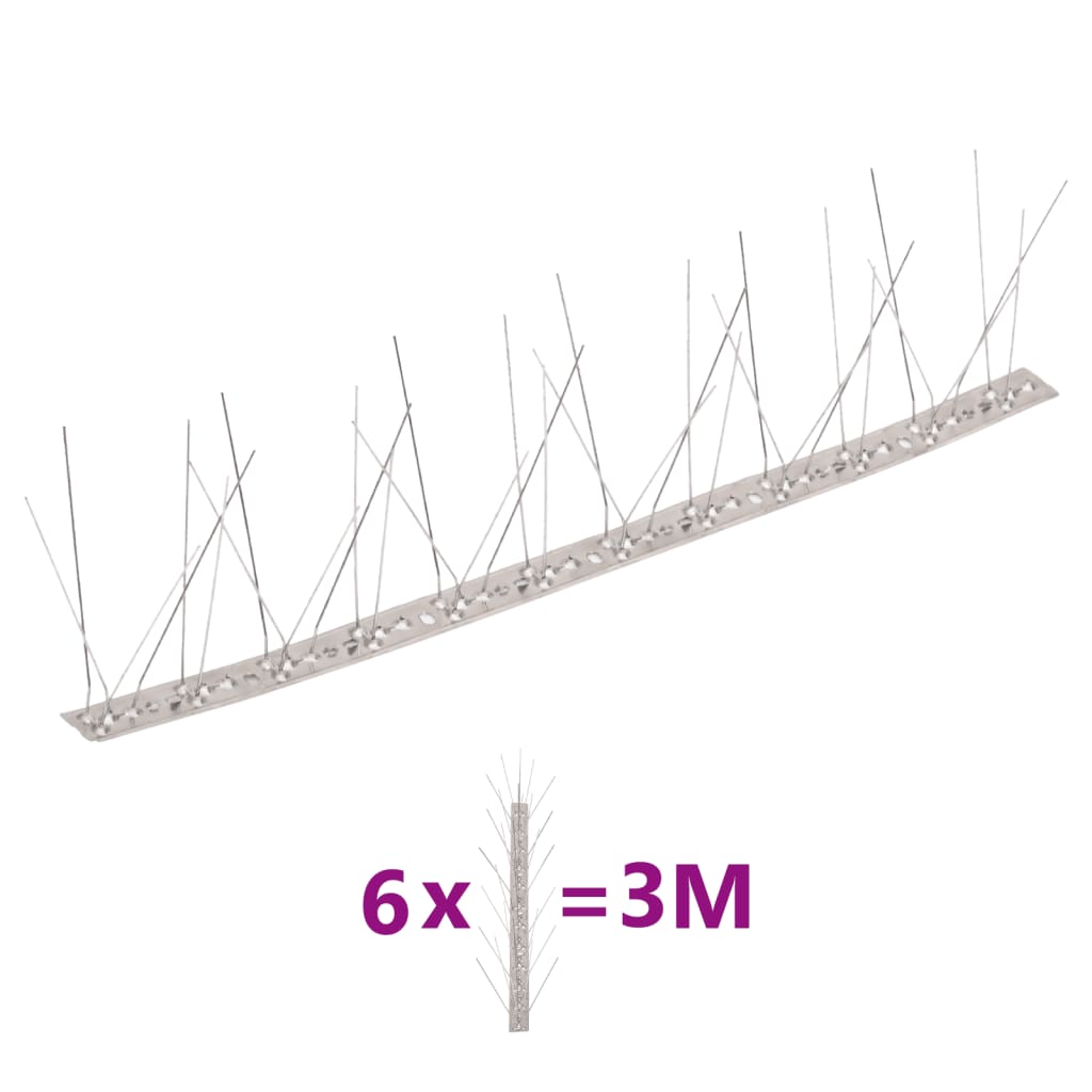 vidaXL Bird and Pigeon Spikes with 2 Rows 20 pcs 10 m Stainless Steel