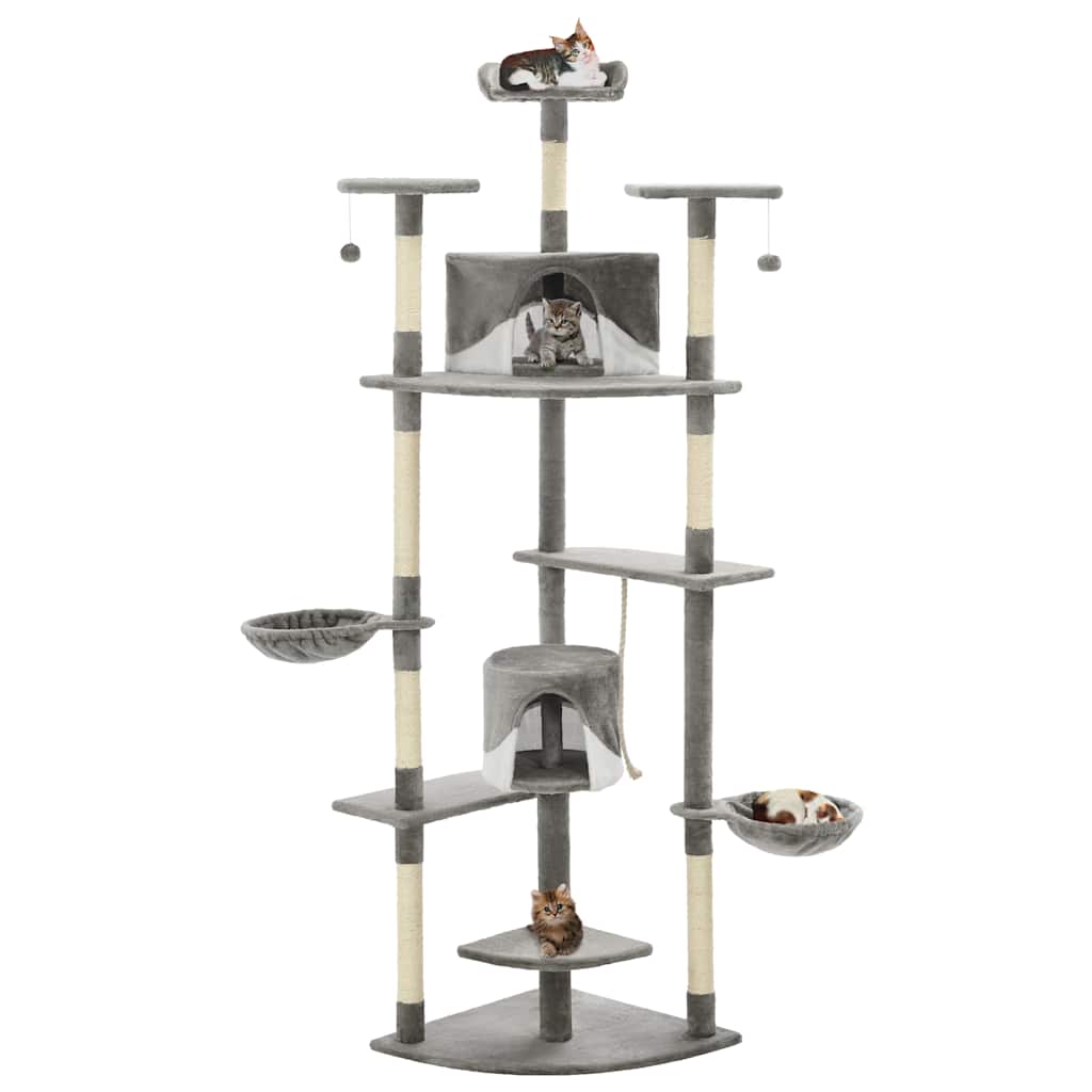vidaXL Cat Tree with Sisal Scratching Posts 203 cm Beige and White