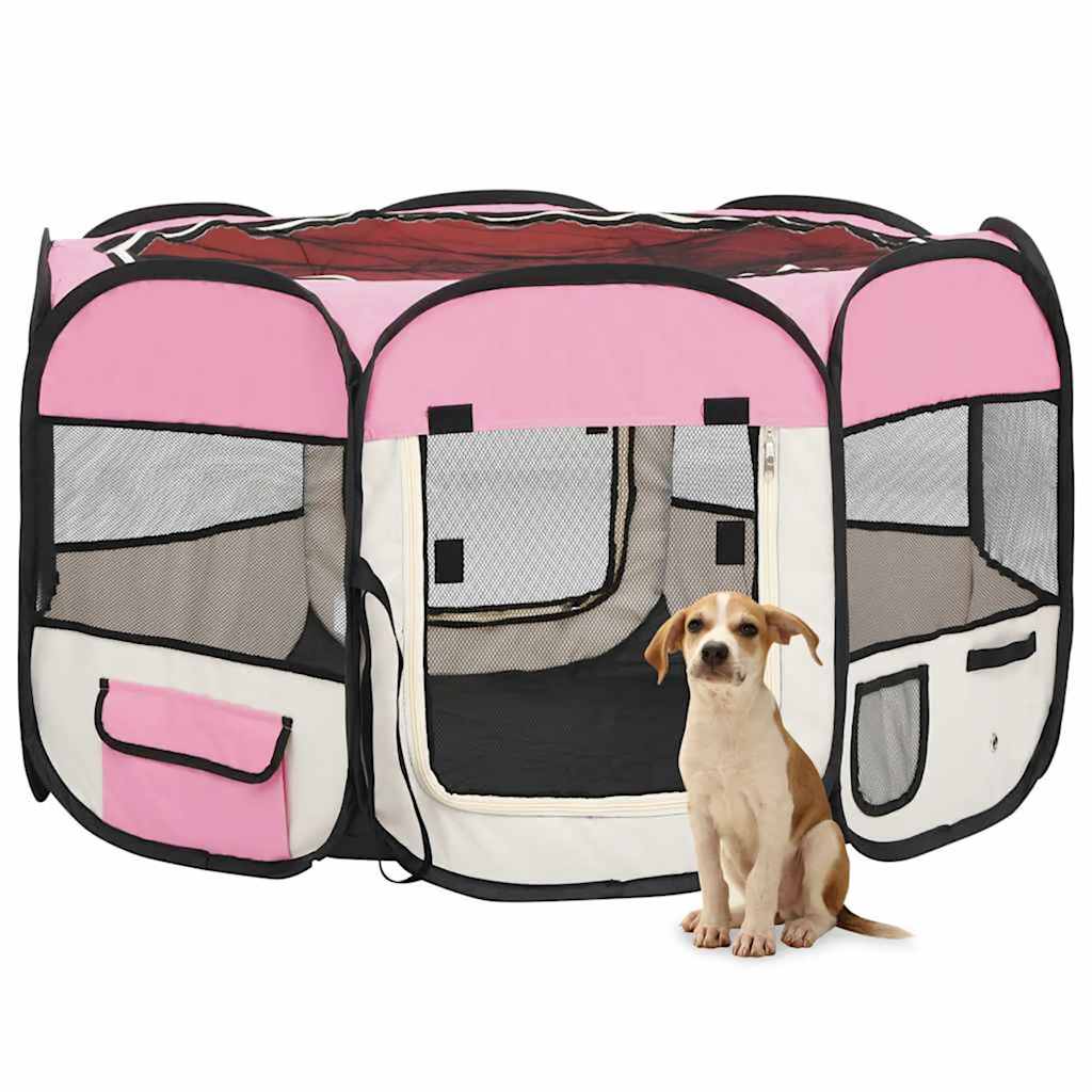 vidaXL Foldable Dog Playpen with Carry Bag 90x90x58 cm Black