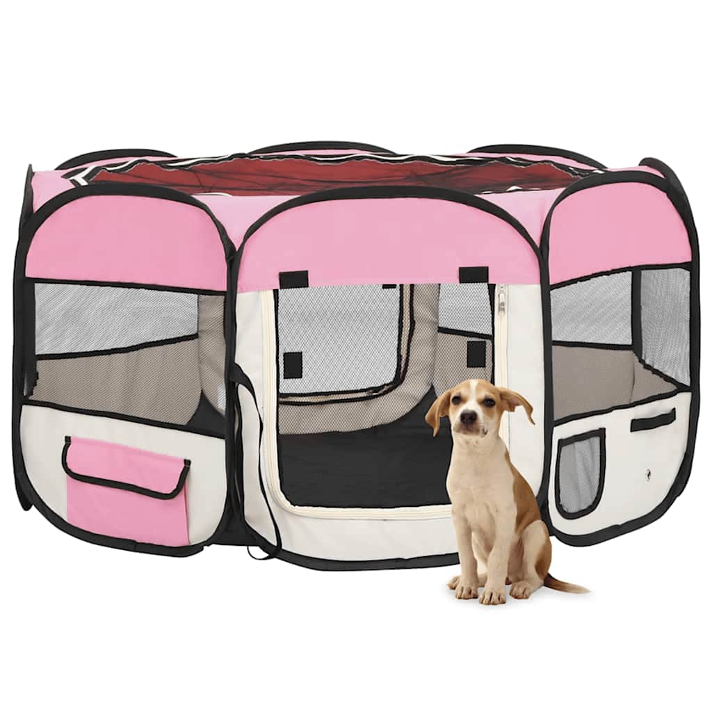 vidaXL Foldable Dog Playpen with Carry Bag 90x90x58 cm Black