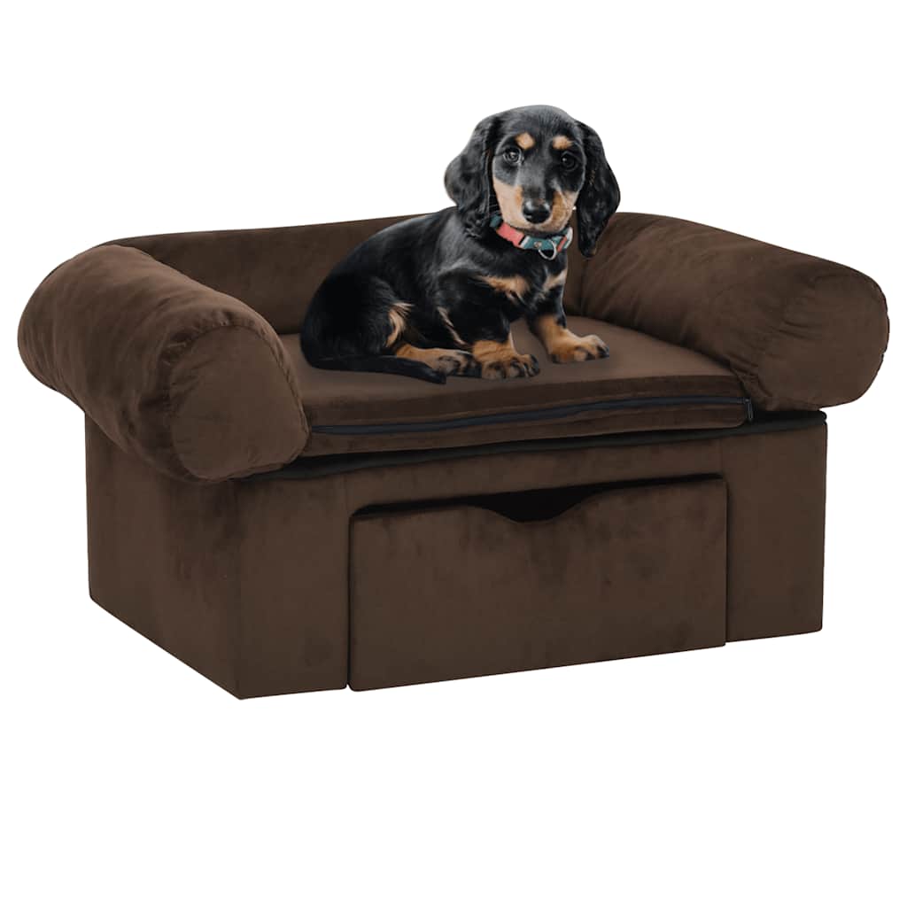 vidaXL Dog Sofa with Drawer 75x50x38 cm Plush Grey