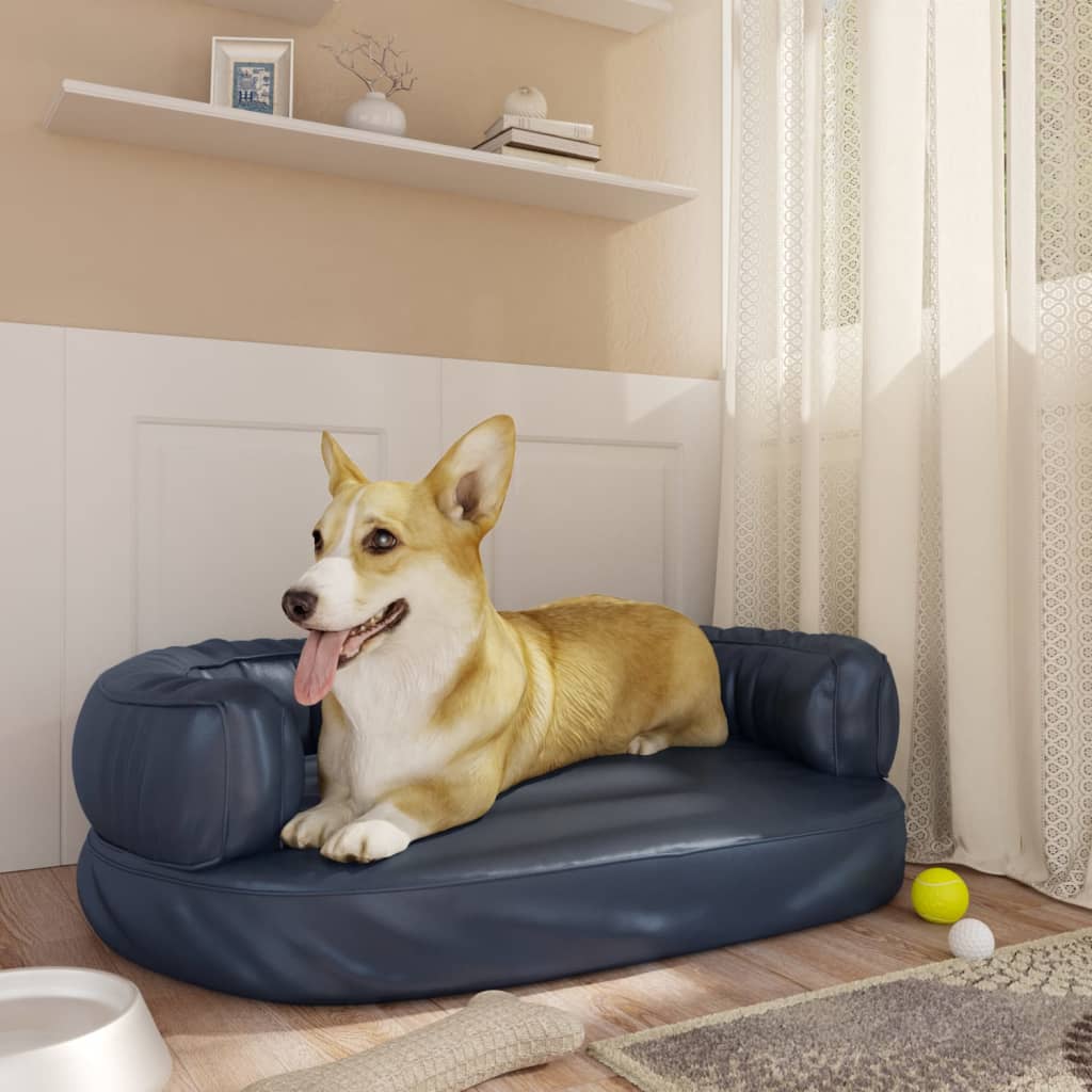 vidaXL Ergonomic Foam Dog Bed 60x42 cm Faux Leather Dark Blue